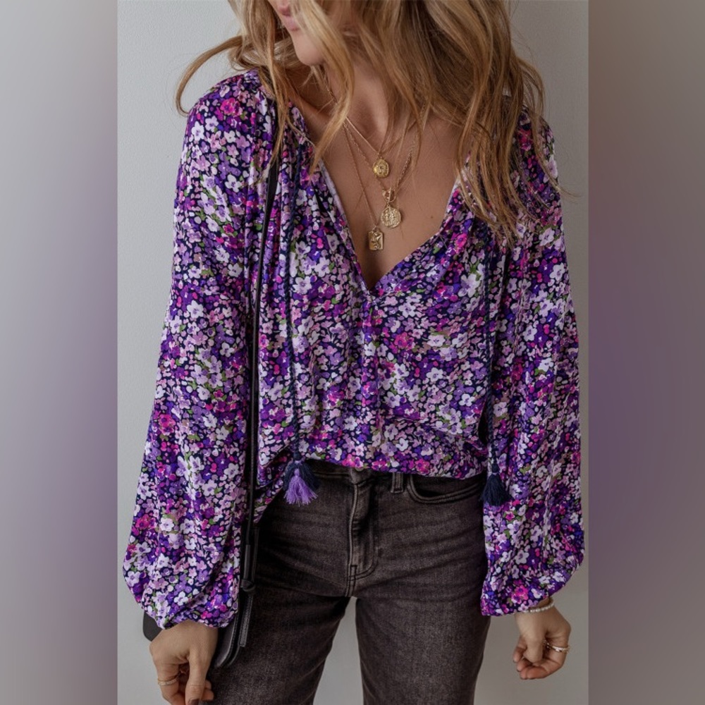 Purple Ditsy Flower Blouse